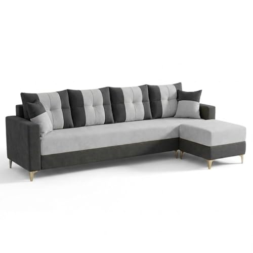 Image of Cavishq 5 Seater L Shape Sofa Set with Movable Ottoman | Flexible Layout | Luxury Velvet Suede Fabric | Modern Living Room Sofa | Dark Grey-Light Grey
