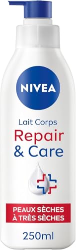 NIVEA REPAIR & CARE Lait Réparateur Corps Peaux Très Sèches (1x 250 ml) - Lait Corps Hydratant à la Glycérine, Provitamine B5 & Niacinamide - Crème Hydratante...