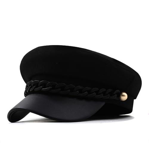 Béret pour femme en noir uni | Chapeau décontracté rétro octogonal chic