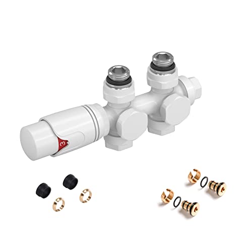 FistConcept Juego de válvulas multibloque de 6 vías con cabezal termostático (blanco)