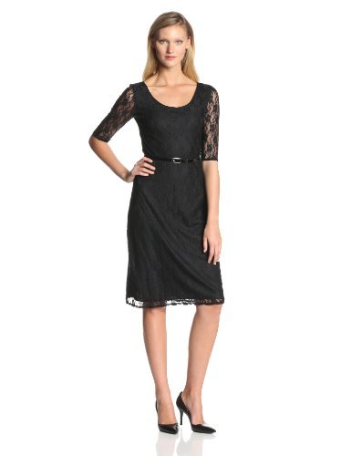 Star Vixen Women's Elbow-Sleeve Lace Midi Dress with Belt