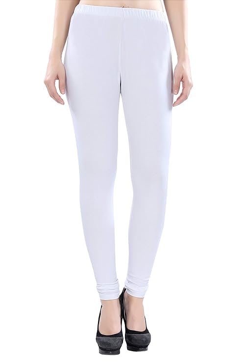 Image of ELAYNA Lycra Stretchable Churidar Leggings for Women's and Girls, White, XL Size, Full Length, Slim Fit