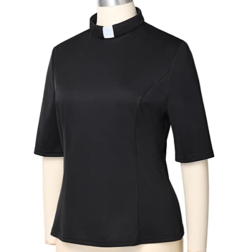 Womens Church Clergy Shirt with Tab Collar Spring/Summer Half Sleeve Slim Blouse Top2