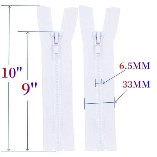 Image of MebuZip 2PCS #5 9 Inch Separating Jacket Zippers Resin Zipper Molded Plastic Zippers Bulk for Sewing Coat Jackets Clothes (White)