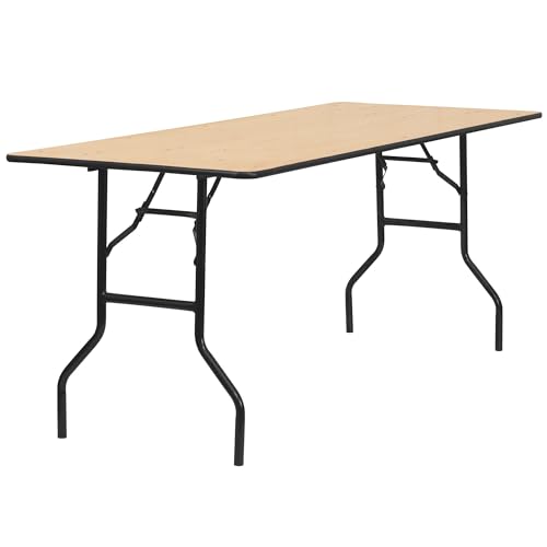 Flash Furniture Gael 6' Wood Folding Training and Event Table, Rectangular Folding Training Table with Smooth Clear Coated Finished Top, Natural