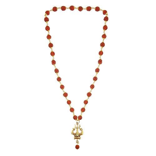 Efulgenz Rudraksha Necklace With Lord Shiva Trishula Damru Pendant Handmade Jewelry Hindu Religious Spiritual Indian Jewelry Beaded Necklace for Women