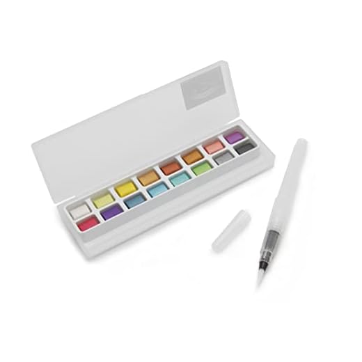 Paintersisters Caja de pintura metalizada de acuarela con 16 tonos y pincel para depósito de agua, colores de artista brillantes