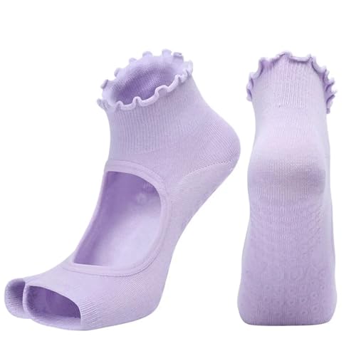 Calcetines Pilates 3 pares de calcetines de yoga de algodón sin espalda for mujer, antideslizantes, profesionales, for pilates, baile, fitness, deportes en interiores, tallas 35-42(Purple split toe)