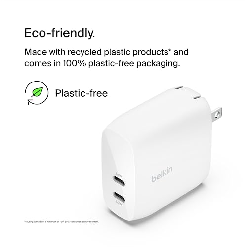 Image of Belkin Dual USB C Charger Block 60W w /PPS Super Fast Charging - Samsung Galaxy S25, Apple iPhone 17, Air, Pro, Pro Max, iPad, MacBook Air, AirPods, Google Pixel 10, Nintendo Switch 2, etc - White