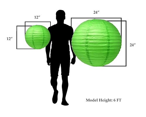 Image of Mudra Crafts 12 Inch Round Chinese Green Paper Lanterns Hanging Decor | 10 PCs, Reusable, Indoor Outdoor Decorative Lamp Shade, for Ceiling, Wedding, Shower, Party, Festival, Home Decoration