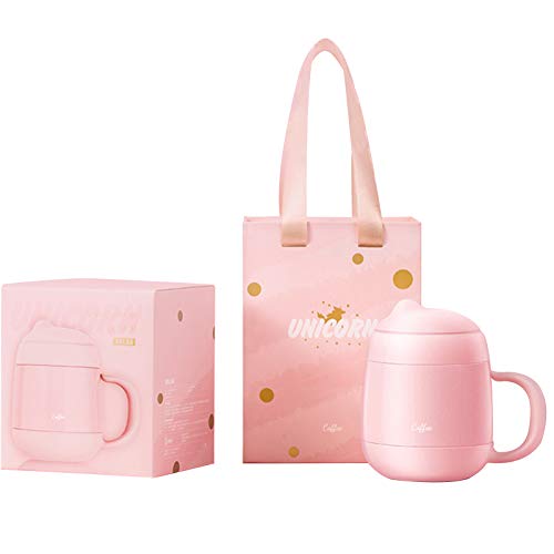 PLWXKX Unicorn Insulated Travel Coffee Mug Thermos Birthday Gifts for Women Friends Coworkers Wife Mom Daughter Sister 12 Oz Pink with Handle