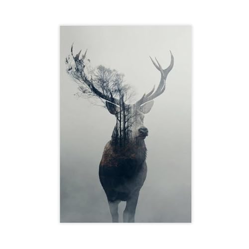 Toile forêt de cerfs minimaliste pour salon moderne et cosy