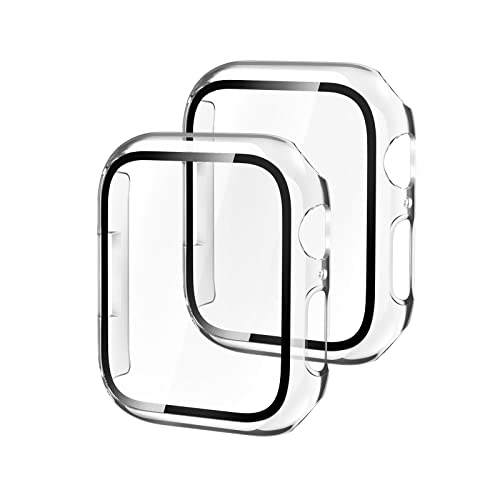 DULIPING 2 Pack Case for Apple Watch Series 9/8/7 45mm Built-in Tempered Glass Screen Protector, Overall Full Protective Bumper PC Cover for Apple Watch 9/8/7 (Clear, 45mm)