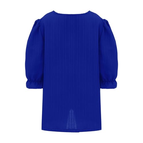 Girls Puff Short Sleeve Shirts Plain Knit Ribbed Embroidery V Neck Shirts Tops Teen Kids Summer Cute Lace Elegant Tops4