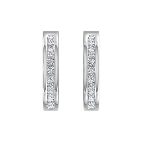 1/5 to 1/4 Carat Channel Set Princess cut Diamond Huggies Earrings in 14K Solid Gold (I1-I2 Clarity)2