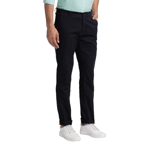 Image of Colorplus Men's Cotton Blend Solid Piece Dyed Pattern Contemporary Fit Flat Front Casual Trouser