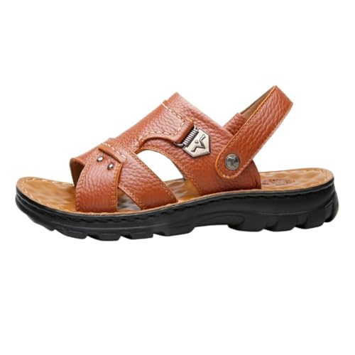 Men's Sandals British Leather Beach Shoes Mens Casual Slippers Flats(8)