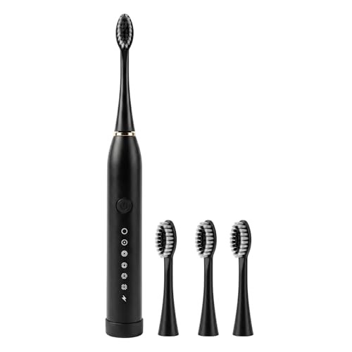 Image of Oblivion Electric Toothbrush - Black Rechargeable Sonic Toothbrush with 3 Extra Brush Heads - Waterproof USB Charging Soft Bristle Tooth Brush for Adults Advanced Oral Care Portable Design (Pack of 1)