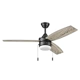Honeywell Ceiling Fans Berryhill, 48 Inch Ceiling Fan with Color Changing LED Light, Pull Chain, Dual Mounting Options, 3 Dual Finish Blades, Reversible Airflow - 51858-01 (Matte Black)