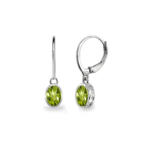 Sterling Silver Peridot 7X5Mm Oval Bezel-Set Dainty Dangle Leverback Earrings For Women, Teen Girls #TOP9