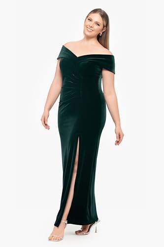 Xscape Women's Plus Long Velvet Off-The-Shoulder Gown with Leg Slit and Center Back Zipper2