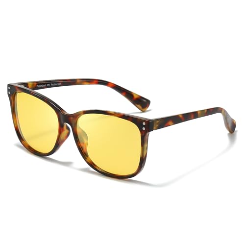 Image of Myiaur Women's Polarized Night Driving Glasses, Anti-Glare Yellow Lens | Nighttime Driving Glasses Boost Low Light Vision, UV400 Protection, Lightweight Frame For Night Driving, Rain & Fog