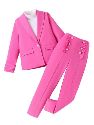 Image of Milumia Girl's 2 Piece Outfits Button Open Front Long Sleeve Blazer and Pants Fall Suit Set