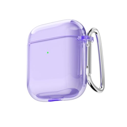 LoeoeL for Airpods Case Clear, Transparent Silicone Cute Girly Airpods 1st 2nd Generation Case with Keychain, Hard Shell Plastic Airpods Cover Accessories for Women Girls, Purple Lavender