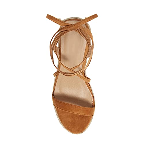 Image of Coutgo Women's Espadrille Wedges Lace Up Platform Ankle Cross Strap Slingback Summer Dress Sandals