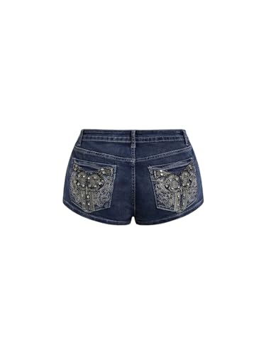 SOLY HUX Women's Y2k Sparkly Jeans Skinny Mini Denim Shorts