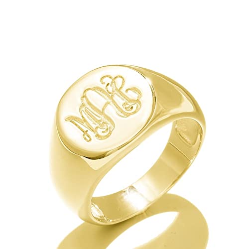Elefezar 925 Sterling Silver Personalized Initial Signet Chevalier Ring Custom