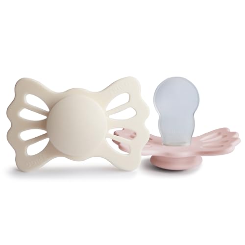 Image of FRIGG Lucky Symmetrical SilkySoft Silicone Baby Pacifier | Made in Denmark | BPA-Free (Cream/Blush, 6-18 Months)
