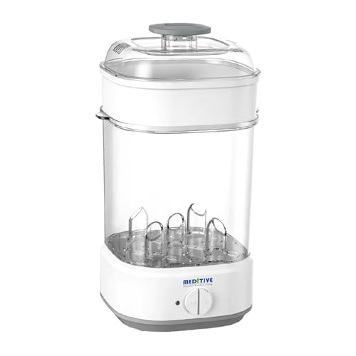 Image of MEDITIVE Electric Baby Bottle Sterilizer | 8-Min Fast 360 Sterilization | Aluminium Teflon Coated Heating Plate | Foldable Portable Sterilizer for Newborn Feeding Bottles & Accessories