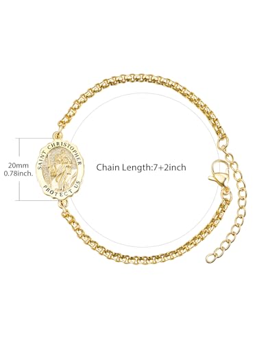 TANGPOET Saint Medal Bracelet For Women Men Gold Plated 925 Sterling Silver Religious Catholic Protection Amulet Jewelry Gifts with 7"+2" Adjustable Stainless Steel Box Chain3