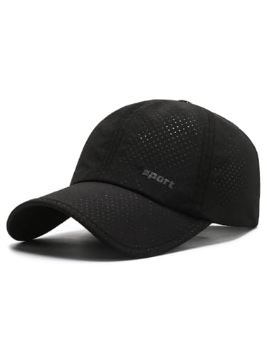 Aisprts Gorras de Hombre Verano, Gorra Running Transpirable con Visera Curvada y Protección UV, Ideal para Correr, Ciclismo y Actividades al Aire Libre, Negro