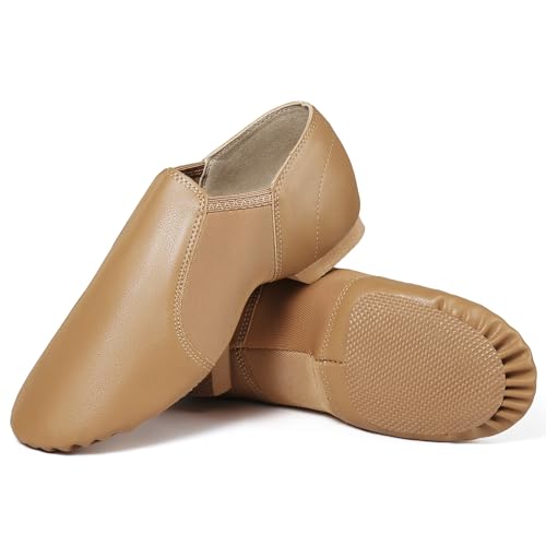 Dynadans PU Leather Jazz Shoe Slip On Dance Shoes with Arch Insert for Girls and Boys (Toddler/Little Kid/Big Kid)-Brown-10M-Little Kid