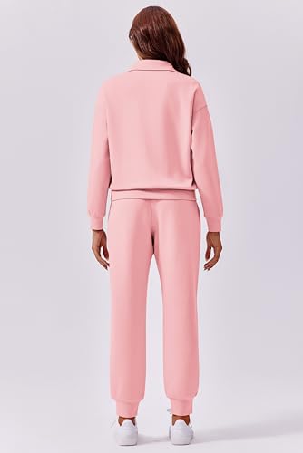 Image of PINSPARK 2 Piece Sets for Women Long Sleeve Half Zip Tracksuit Jogger Sets | 2026 Fall Travel Outfits Lounge Set, Lightweight Soft Air Layer Fabric, Kangaroo Pocket Sweatshirt, Drawstring Joggers Pants