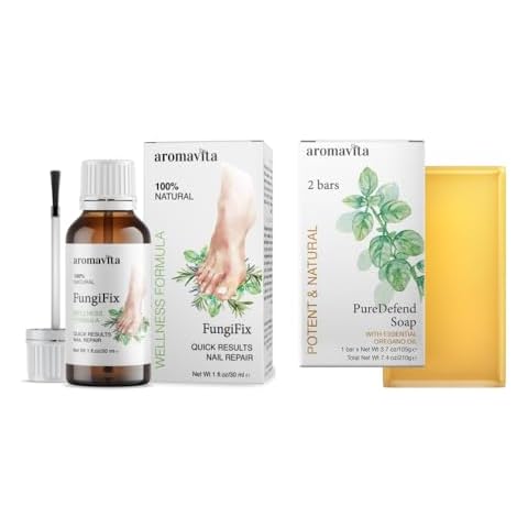 AROMAVITA Bundle of FungiFix Nail Repair and Oregano Oil Soap 2-Bars – Strengthens Nails with Oregano Oil, Tea Tree Oil and Vitamin E, Promotes Foot & Nail Problems, Skin Support for Acne, Eczema Cover