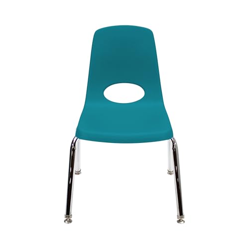 Image of FDP 14 inch School Stack Chair, Stacking Student Seat with Chromed Steel Legs and Swivel Glides for Classroom, Homeschool or Learning Space - Teal, 11558-TL