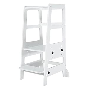 Toddler Step Stool Toddler Kitchen Stool Adjustable Height Toddler Tower Stool Kitchen Wooden Helper Step Stools for Kids White