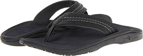OluKai Men's Hokua Flip-Flop, Black/Dark Shadow, 10