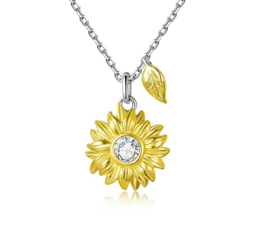 Collier de tournesol en argent 925 et couleur or - Cadeau femme idéal