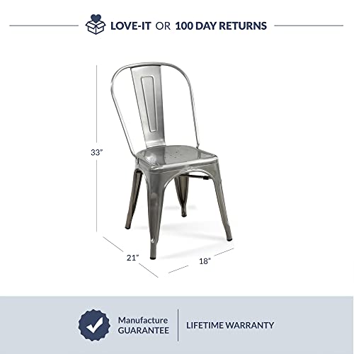 Belleze Metal Dining Chairs Set Of 4, Stackable Metal Chairs Industrial Vintage Farmhouse Chairs With Detachable Backrest, Weather Resistant Tolix Chair For Indoor Outdoor - Alexander (Gunmetal) #TOP2