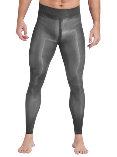 Moggemol Hommes Leggings Ouvert Transparent Brillant Collants pour Hommes avec Fermeture Éclair Lingerie Érotique Sissy Dessous Noir B XL