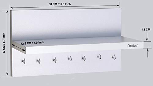 Image of Captiver Engineered Wood Wall Mounted Key Holder with Storage Shelf (7 Hooks, White) Decor Items Display Keychain Hanging Office Organizer