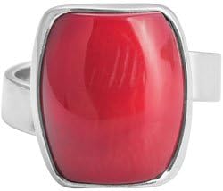 Red Coral & Silver Chunk Ring - 17mm