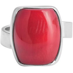 Red Coral & Silver Chunk Ring - 17mm
