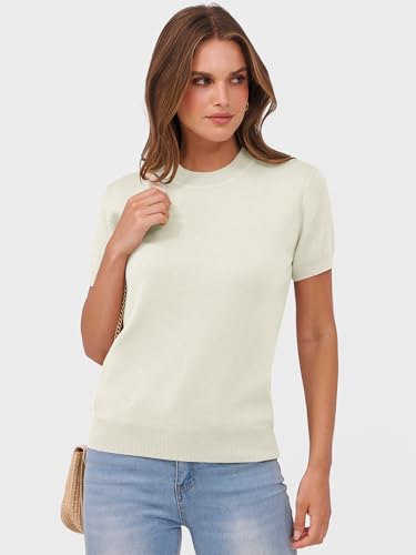 Image of ANRABESS Womens Short Sleeve Sweaters Wool Blend Crew Neck Sweater Shirts Business Casual Work Tops 2026 Summer Outfits