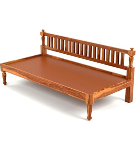 Image of Sheesham Wood 3 Seater Sofa Diwan Bed for Living Room Daybed Wooden Diwan Cot Wooden Divan Sofa Bed Divan Bed with Premium Mattress - 3 Seater Sofa for Living Room Home (Honey)