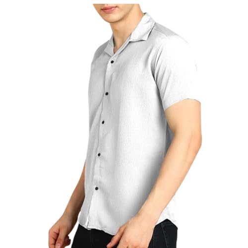 Image of COMBRAIDED Men's Solid Cotton Blend Half Sleeve Shirt - Regular Fit Casual Button-Down Shirt for Office & Travel - Summer & Spring